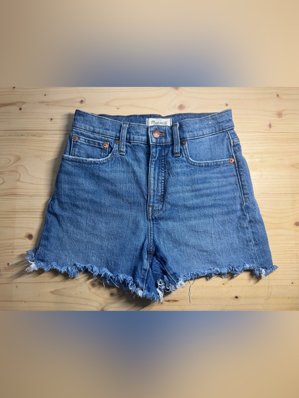 Madewell High Rise Denim Cutoff Shorts Size 26 Raw Hem Blue Jean Shorts